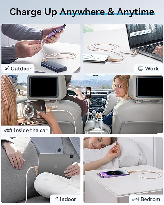 SHEZI 4-in-1 Compatible with USB C to Lightning Cable 60W Fast Charging &Data Transfer, Support to CarPlay & Android Auto,5FT Multi Cords Charger Combo for iPhone/iPad/Samsung/MacBook Cable, Titanium