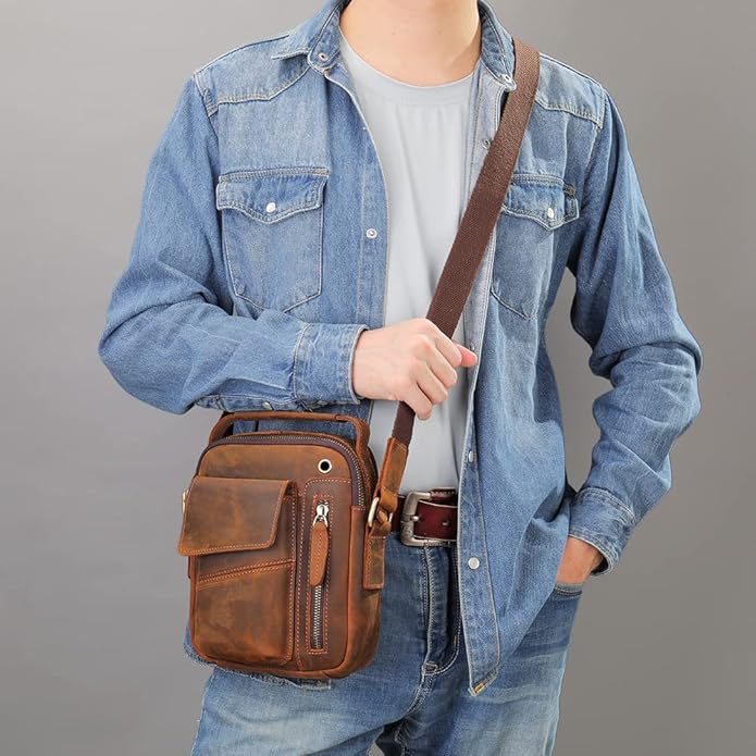 NIUCUNZH Genuine leather man purse mens crossbody sling bag small messenger shoulder Satchel