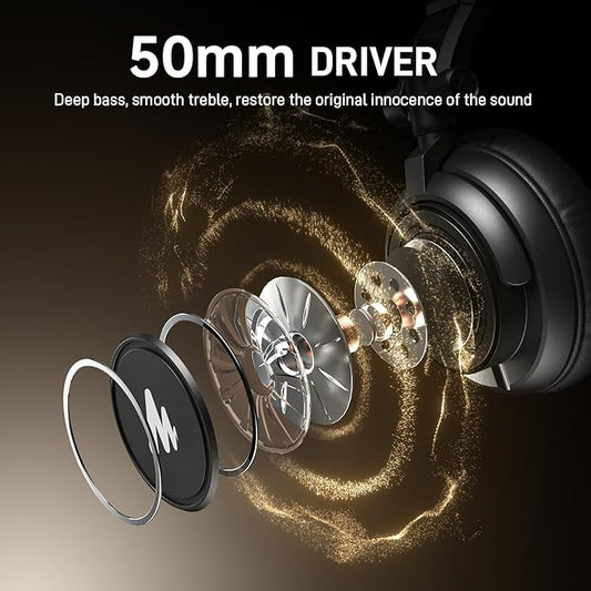 MAONO MH601 Professional Studio Monitor Headphones, Wired Closed Back Over Ear DJ Headset with 50mm Drivers and 1/4 inch to 3.5mm Jack for Guitar Amp Recording Mixing Piano Music Production Podcast