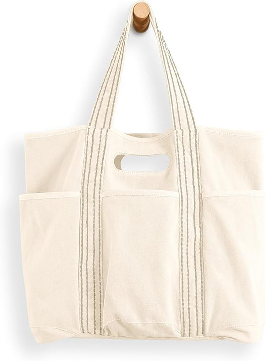 ODODOS 29L Oversized Canvas Tote Bag Large Capacity Open Top Shoulder Bags for Gym Workout Shopping Beach Travel