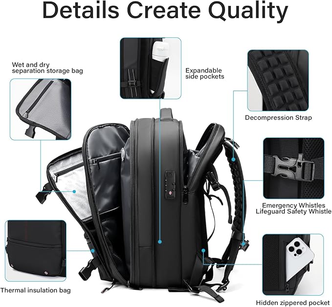 Travel Backpack with Vacuum System,60L Expandable Vacuum Backpack Travel with TSA Lock,17.3 inch Laptop Backpacks Vacpack Backpacks with Vacuum(Black,No Air Pump)