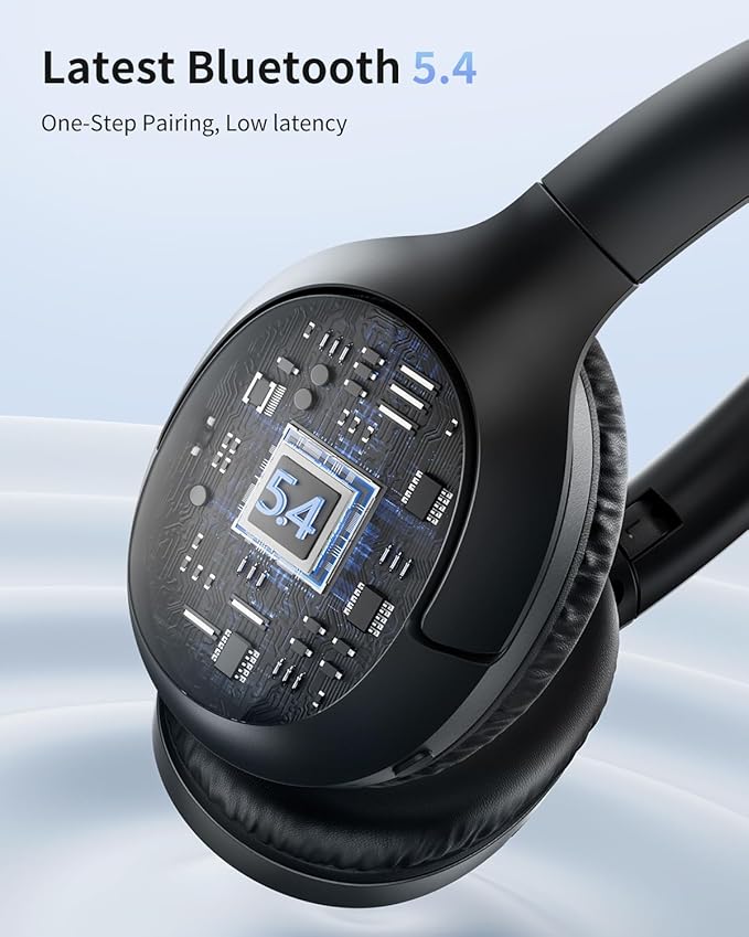 HS7 Bluetooth Headphones Over Ear, 60H Playtime Wireless Headphones with Microphone, ENC Call Noise Cancelling Mic, Foldable Wireless Headset, Deep Bass for Home Office Cellphone PC