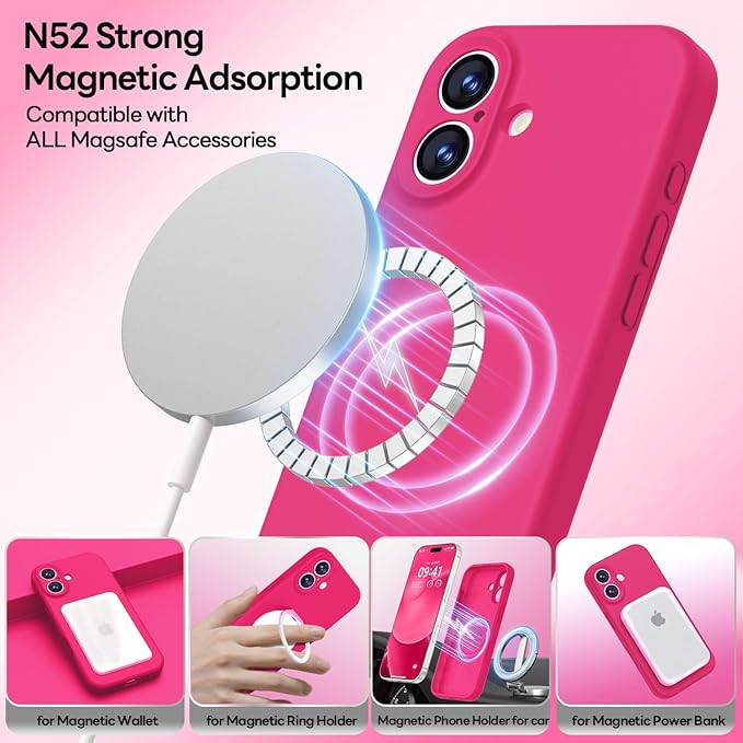 LOVE 3000 Designed for iPhone 17 Case, Premium Silicone [Compatible with Magsafe][Soft Anti-Scratch Microfiber Lining] Shockproof Protective Phone Case for Men Women 6.3", Hot Pink