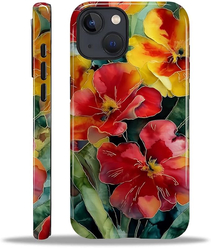 Case for iPhone 15 Case,Vintage Floral Girly Design - Hybrid Dual Protection Silicone + Hard PC Shockproof Full Body Cover Slim Anti-Scratch Protective Case for Men Women