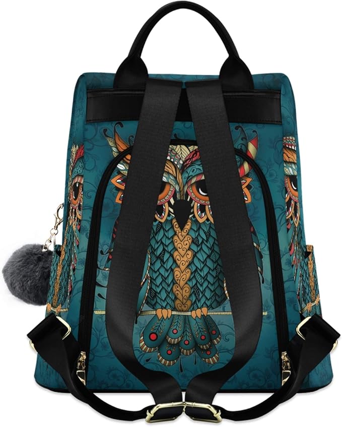 ALAZA Owl Print Ethnic Backpack Purse for Women Anti Theft Fashion Back Pack Shoulder Bag