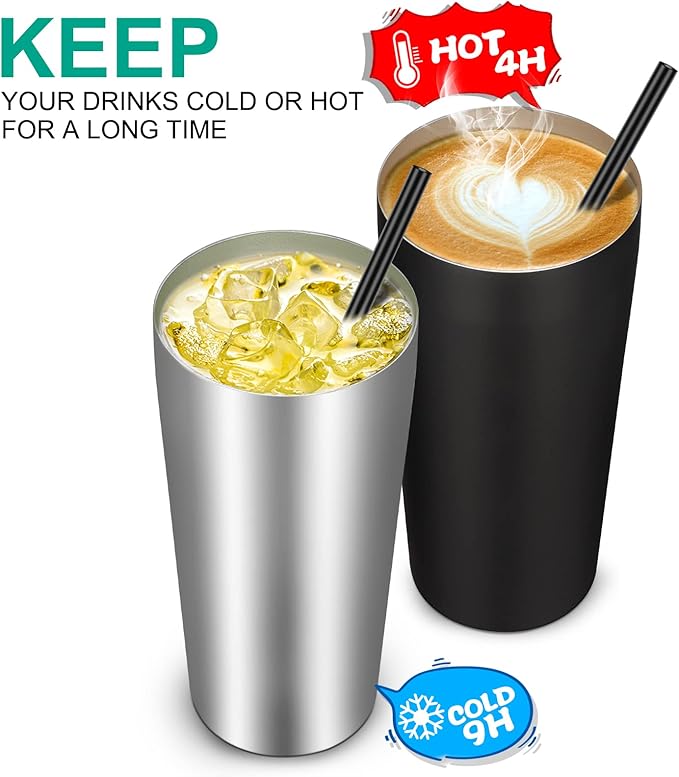VEGOND 20oz Tumbler Bulk with Lid and Straw 6 Pack, Stainless Steel Vacuum Insulated Tumbler, Double Wall Coffee Cup Travel Mug, Stainless Steel