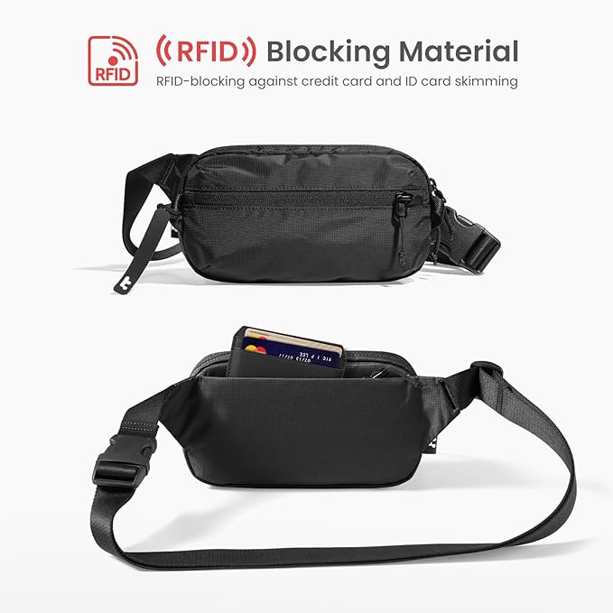 tomtoc 1.5L Sling Bag with RFID Blocking, Crossbody Bag Minimalist Chest Shoulder Pack for Men and Women, Water-resistant Lightweight Casual Waist Fanny Pack for Travel, Daily Use
