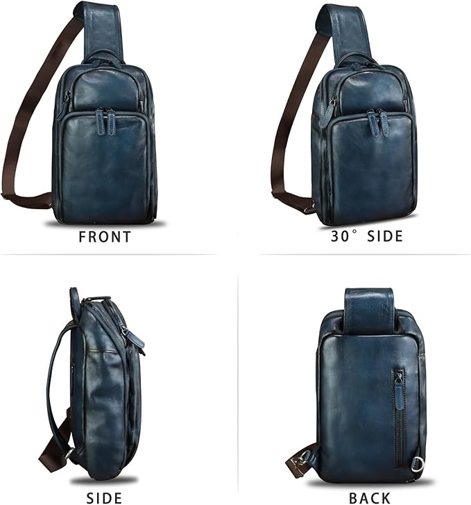Genuine Leather Sling Bag for Men and Women Vintage Leather Sling Backpack Crossbody Bag Chest purse for 11 Inch Ipad Pro