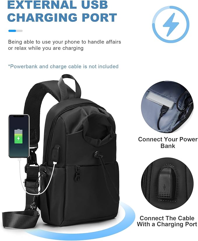 Large Black Sling Bag for Men and Women - Sport Crossbody Backpack for Pickleball, Tennis, Racketball