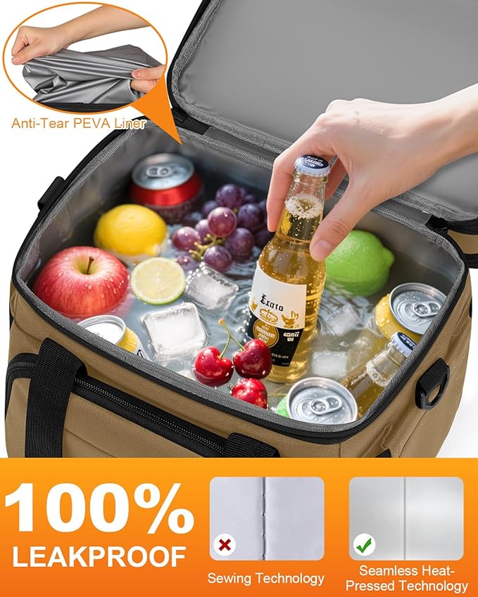 Lunch Box for Men Women Double Deck Insulated Lunch Bag for Men Woman Leakproof Expandable Cooler Bag with Adjustable Shoulder Strap for Work Picnic School(Khaki,16L)