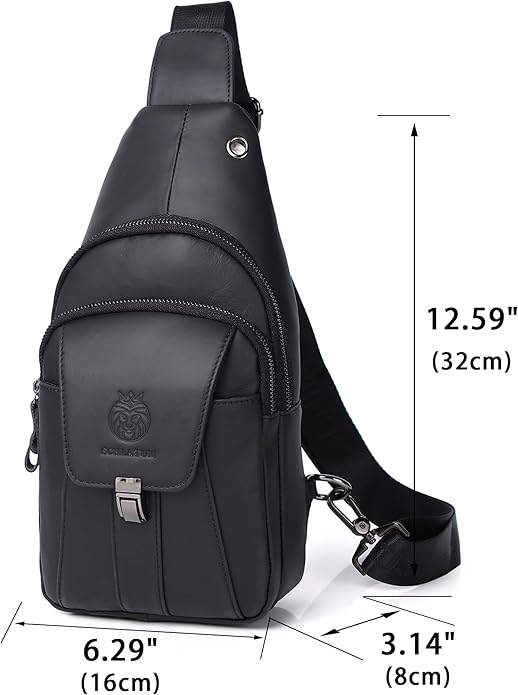 LUKZIJAES Genuine Leather Sling Bag for Men