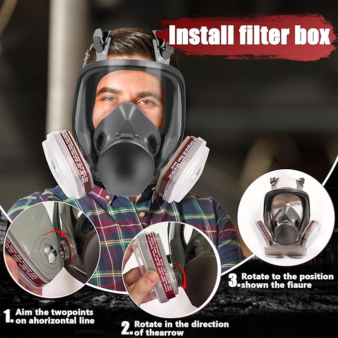 Full face Respirator Mask - Gas Masks Survival Nuclear and Chemical with Activated Carbon Filter for Chemical Dust