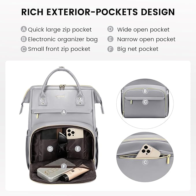 LOVEVOOK Leather Laptop Backpack for Women 15.6 inch,Travel Backpack Purse Nurse Teacher Backpack Computer Laptop Bag,Professional College Business Work Carry On Backpack with USB Port,Elephant Grey