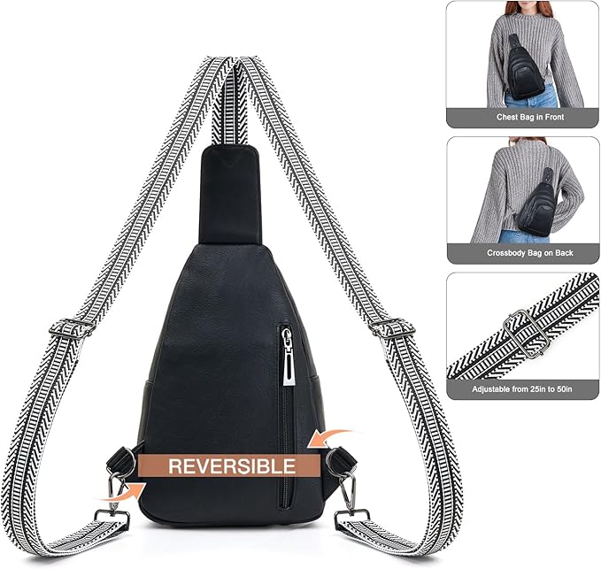 10L Crossbody Sling Bag for Women Men Anti Theft Cross Body Fanny Pack Belt Bag Purse Gifts for Women Faux Leather, Black