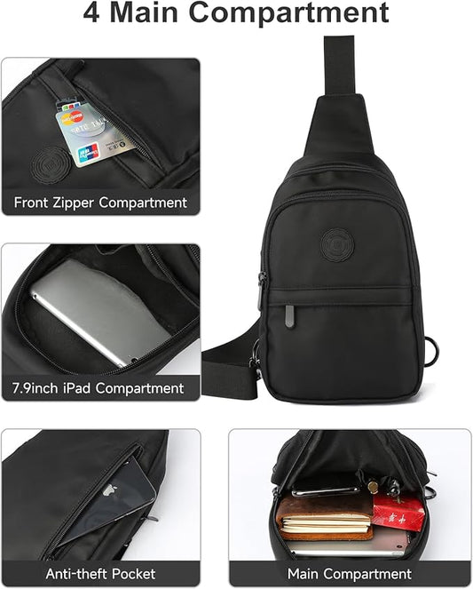 Sling Bag for men Small Crossbody Bags 5L Crossbody Sling Backpack Waterproof for Travel Hiking Commute (Black)