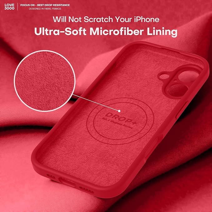 LOVE 3000 Designed for iPhone 17 Case, Premium Silicone [Compatible with Magsafe][Soft Anti-Scratch Microfiber Lining] Shockproof Protective Phone Case for Men Women 6.3", Red