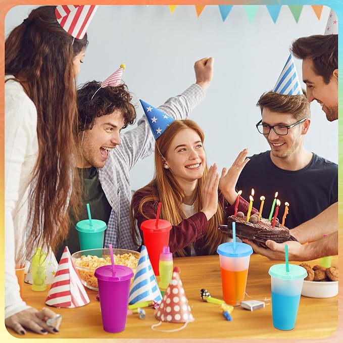 Honeydak 100 Pack Tumbler with Straw and Lid Bulk Glitter Plastic Cups Water Bottle Iced Coffee Travel Mug Reusable Party Favor Cups for Birthdays travel 24-27 oz (Mixed Color)