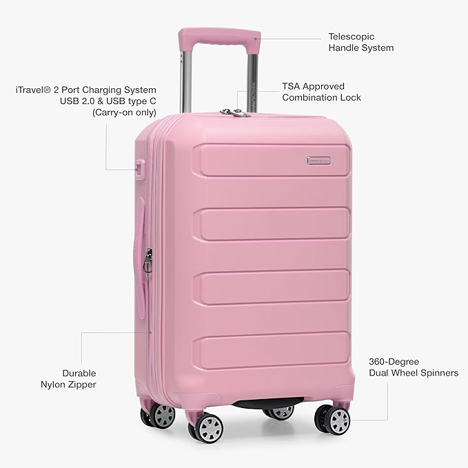 Traveler's Choice Pagosa Indestructible Hardshell Expandable Spinner Luggage, Pink, 3-Piece Set (22/26/30)