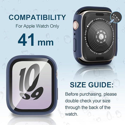 2 in 1 Waterproof Case for Apple Watch Screen Protector 41mm Series 7 8 9 Accessories with Tempered Glass Film Face Protective & PC Bumper Cover Compatible iWatch 41mm