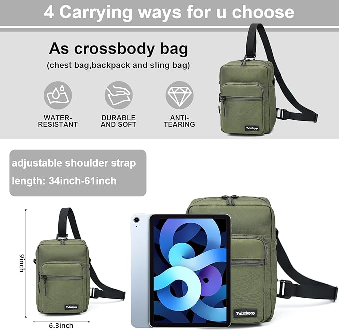 Waterproof Sling Bag For Men, Small Nylon Crossbody Sling Backpack With Multi Pockets, Adjustable Chest Bag For Travel, Hiking, Workout - Green