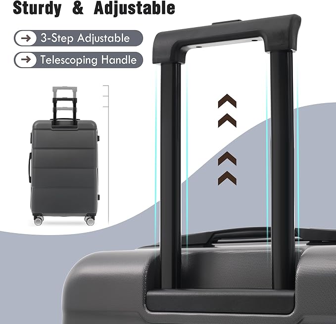 Merax Luggage Sets of 3 Piece Carry on Suitcase Airline Approved,Hardcase Suitcase Set with Double Spinner Wheels,Charcoal