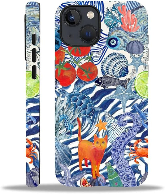 Case for iPhone 15 Plus,Leopard Cherry Shell Aesthetics for Woman Men Full Body Protective Cover Shockproof 2 in 1 Silicone + Hard PC Case for iPhone 15 Plus