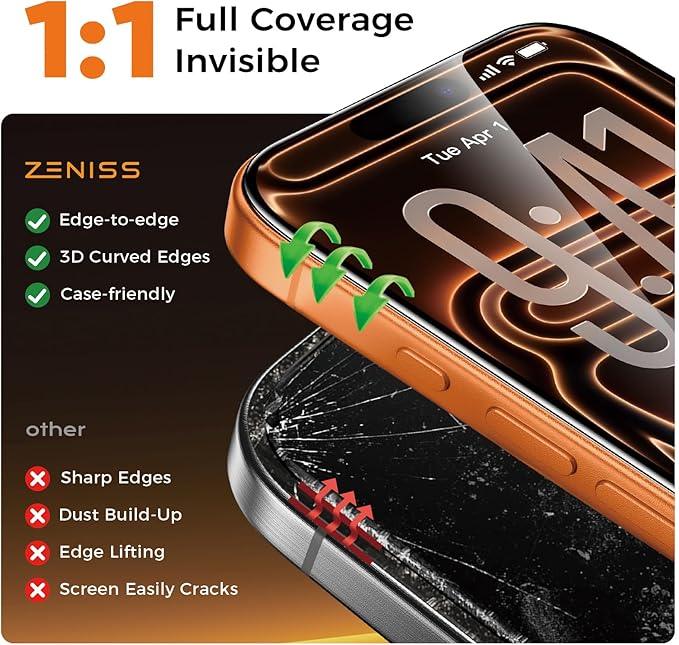 NeverBreak 9H+ Hardness for iPhone 17 Pro Screen Protector 12FT Military Grade Protection (Scratch, Shatter, Drop Resistance) Tempered Glass Full Edge Coverage Case Friendly 6.3" 2025, 2 Pack