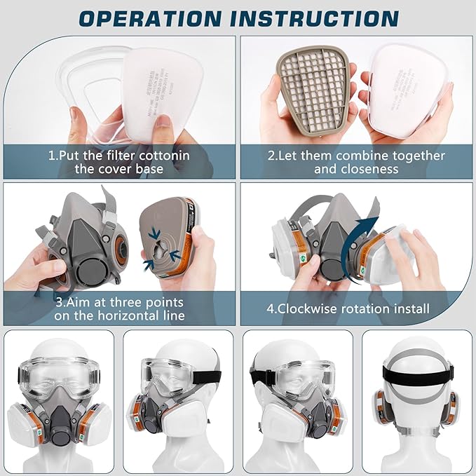 Respirator Mask, Reusable Face Respirators with Filters, Gas Masks Against Chemicals/Organic Vapor/Formaldehyde