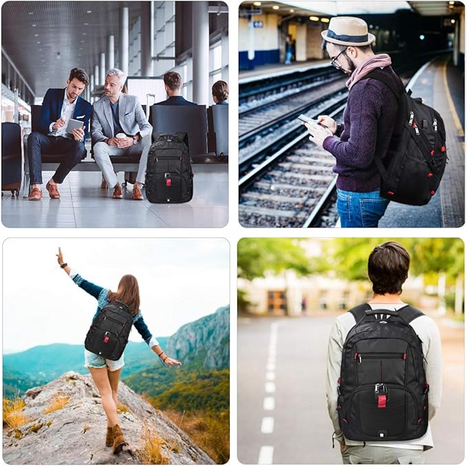 NUBILY Laptop Backpack 17 Inch Waterproof Extra Large TSA Travel Backpack Anti Theft College Business Mens Backpacks with USB Charging Port 17.3 Gaming Computer Backpack for Women Men Black 45L