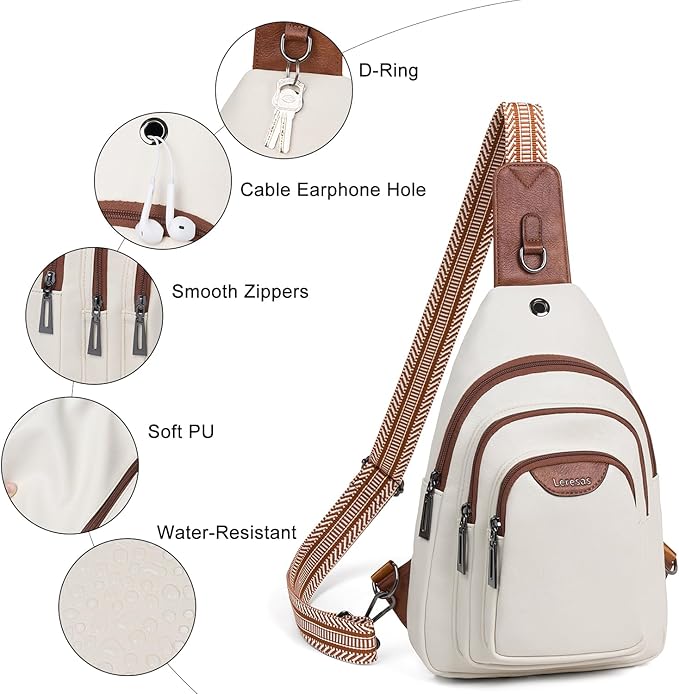 10L Crossbody Sling Bag for Women Men Anti Theft Cross Body Fanny Pack Belt Bag Purse Gifts for Women Faux Leather, Beige Brown
