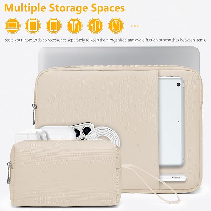 HYZUO 13.3-14 Inch Laptop Sleeve Bag Set for MacBook Pro 14 M4/M3/M2/M1, MacBook Air/Pro 13.3, 13.5"/13.8" Surface Book/Laptop, Notebook Case for 13.3" HP Dell Lenovo Asus Acer, Sand