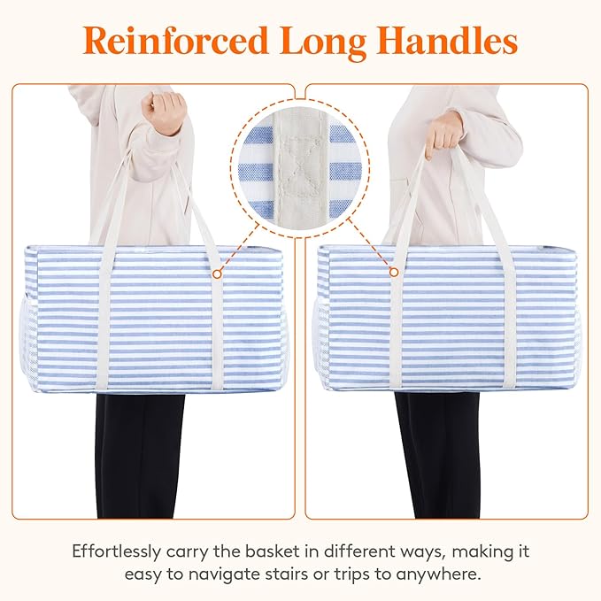 Lifewit Extra Large Tote Bag, Reusable Grocery Bags with Metal Wire Frame and Handles, Standing Utility Foldable Shopping Bags for Storage, Picnics, Beach, Pool, Laundry, Car, Camping 2 Packs 46L Blue