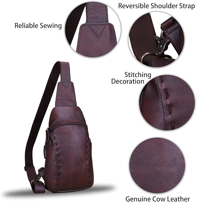 LRTO Genuine Leather Silng Bag for Women and Men Vintage Real Leather Sling Backpack Shoulder Crossbody Bag Chest Purse