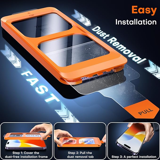 TOCOL for iPhone 14 Pro Screen Protector 9H Hardness Military Grade Shatterproof HD Tempered Glass Full Coverage Easy Installation Case Friendly 2 Pack