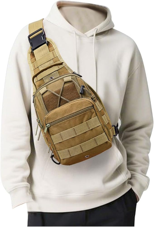 Tactical Chest Pack Backpack, Carry Shoulder Sling Bag for Men, Waterproof Military Cross-body Molle Backpack for Outdoor, Range, Travel, Hiking, Khaki