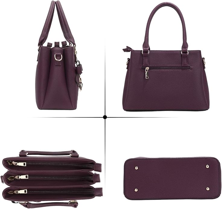 KKXIU Women Satchel Bags Handle Shoulder Handbags and Purses Pockets Zipper Leather Crossbody Bags