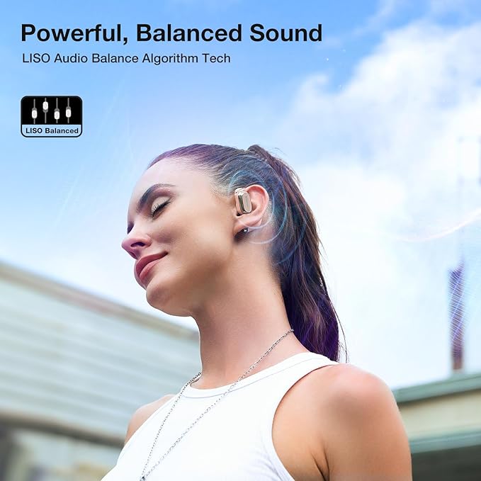 BlitzRock CT3 Pro Open Ear Headphones, Rich Balanced Sound, AI ENC 4 Mics Clear Calls,40H Playtime, IPX5 SweatSafe, Bluetooth 5.4 Wireless Earbuds with Earhooks, App Control