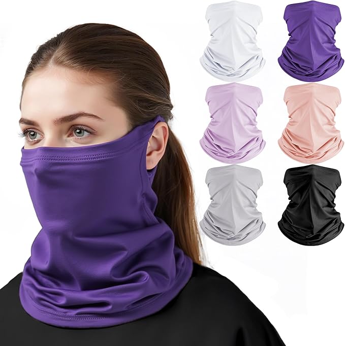 HONGTEYA 6 Pack Neck Gaiter Face Mask: Breathable Windproof Face Cover Balaclava High Elastic Earloop Bandana for Men Women