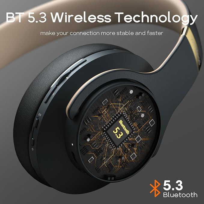 DOQAUS Bluetooth Headphones Over Ear, 90H Playtime Wireless, 3 EQ Modes, HiFi Audio & Deep Bass, ENC Noise Isolating Mic, Soft Earpads for Phone/PC