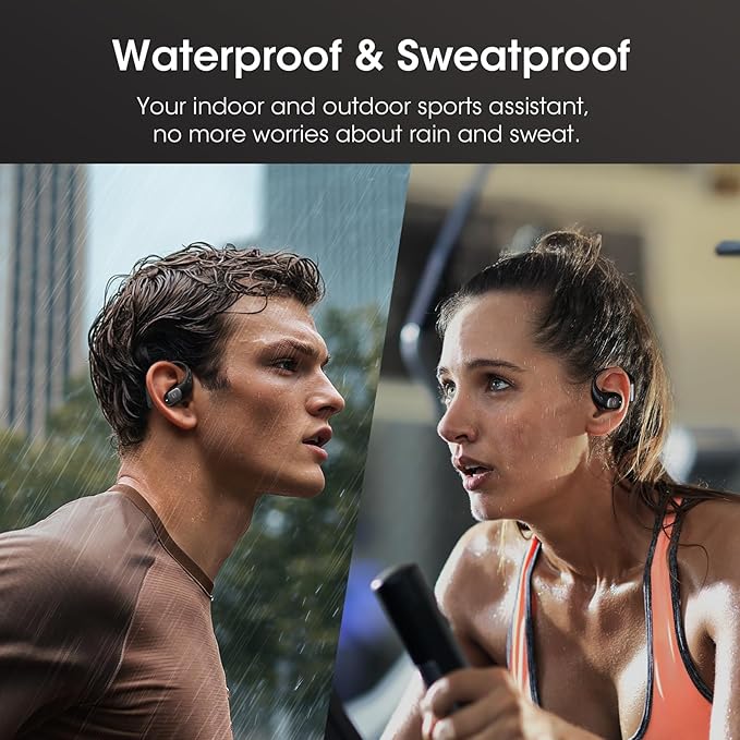 Open Ear Headphones, Bluetooth 5.4 Wireless Headphones with Earhook, Stereo Sound by Runway-Type Speaker, 3 EQ Modes, 48H Play, Lightweight, Comfort Wireless Earbuds for Running Sport Workout (Black)