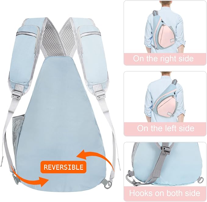 ZOMAKE Sling Bag,Small Crossbody Sling Backpack,Water Resistant Shoulder Daypack for Travel,Anti Thief Chest Bag for Hiking(Grey,Light Pink)