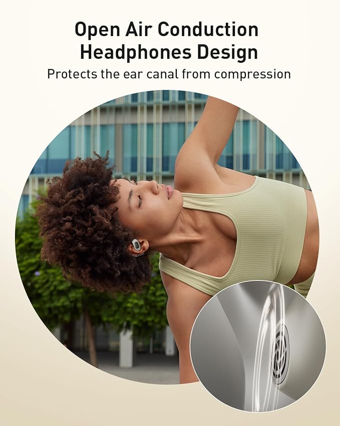 iWALK Open-Ear Headphones, True Wireless Headphones Bluetooth 5.4 Light Earbuds, Ultra Comfort Earhooks, 35H Playtimes, Clear Calls, Air Conduction Stereo Sound with 15mm Drivers for Workouts (Beige)