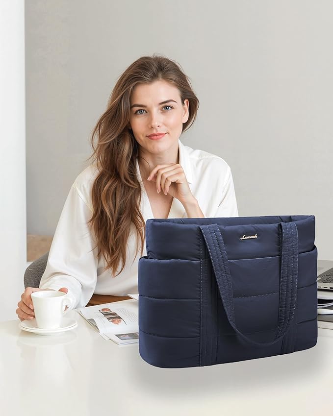 LOVEVOOK Tote Bag for Women, Large Puffer Work Tote Laptop Bag, Lightweight Travel Tote Bag with Zipper Gifts for Women
