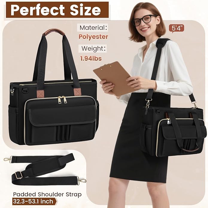 RAINSMORE Teacher Tote Bag 15.6 inch Laptop Bag for Women Work Bags Nurse Bag Lightweight Laptop Tote Computer Briefcase