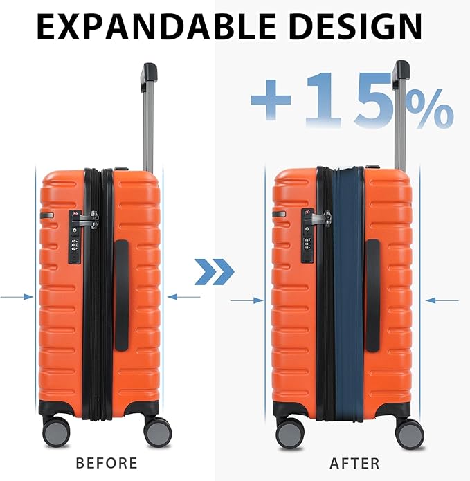 EMPSIGN Carry On Luggage with Spinner Wheels, Hard Shell Carry-On Expandable Suitcase 21x14x9 Airline Approved & Built-in TSA Lock, Durable Travel Rolling Suitcase, Carry-On 20-Inch, Orange
