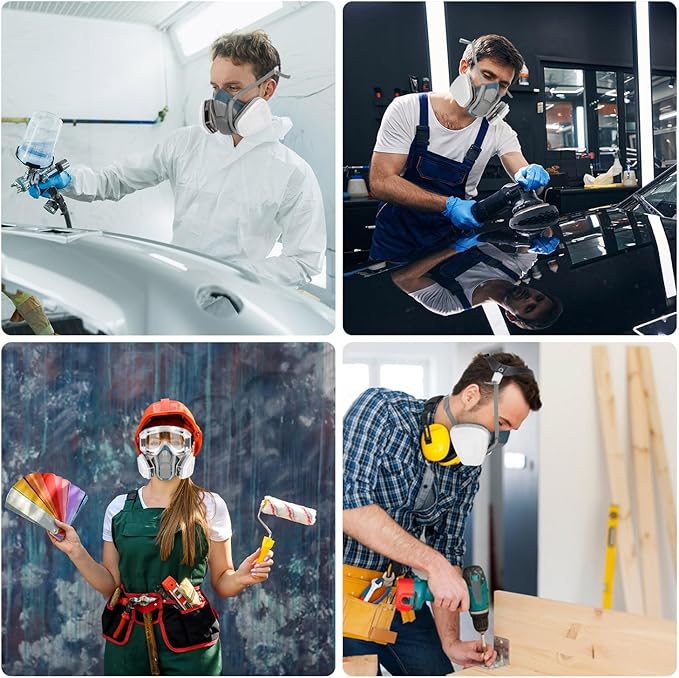 Reusable Respirator Mask with Filters 6001, Half Face Gas Mask For Chemical Spraying Painting Welding Construction