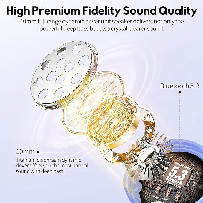 MOZOTER Bluetooth 5.3 Wireless Earbuds,Deep Bass Loud Sound Clear Call Noise Cancelling with Microphones in-Ear Headphones with Wireless Charging Case Compatible for iPhone Android,Work-Purple