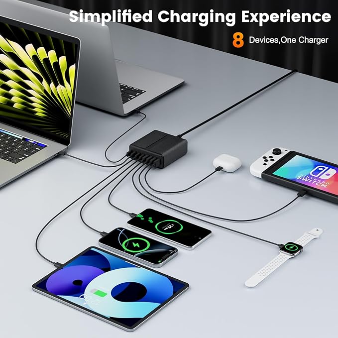 320W USB C Charger Block, 8-Port USB C Charging Station PD 65W PC Laptop Fast Charger Adapter for MacBookPro/Air,DELL,iPad,Portable Charging Station for iPhone,Samsung Galaxy