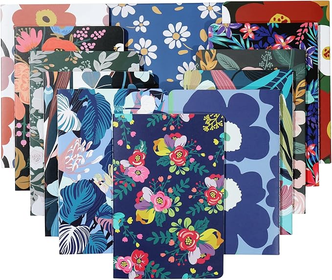 12 Pack Flower Design Line Notebook Journals Bulk for Traveler, Student, Office, College Ruled Composition Subject Notebooks Planner with Lined Paper, 80GSM, 30 Sheets,5.5x 8.3 inch, A5 Size
