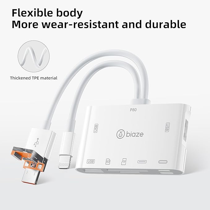 7-in-1 SD Card Reader for iPhone, Lightning/USB C/USB OTG Adapter, SD and MicroSD Memory Card Reader for Phone/Pad/PC/Laptop/USB C and USB A Devices Plug and Play No Application Required